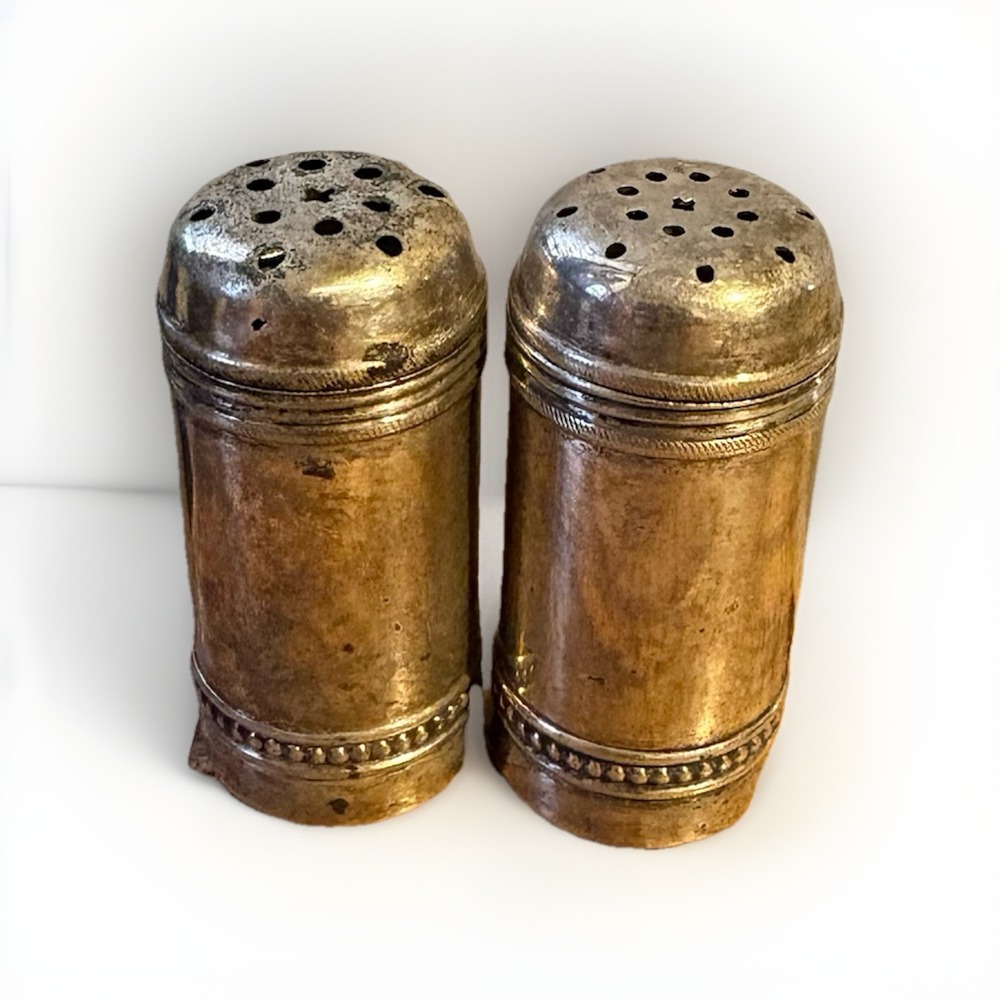 VTG WM Rogers Mini Brass Salt Pepper Shaker Set 2" Tall